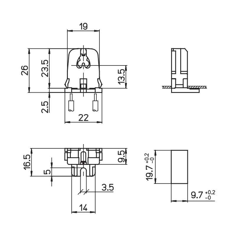 A1056000265TR Douille G5 T5 à pied à clipser 130°C