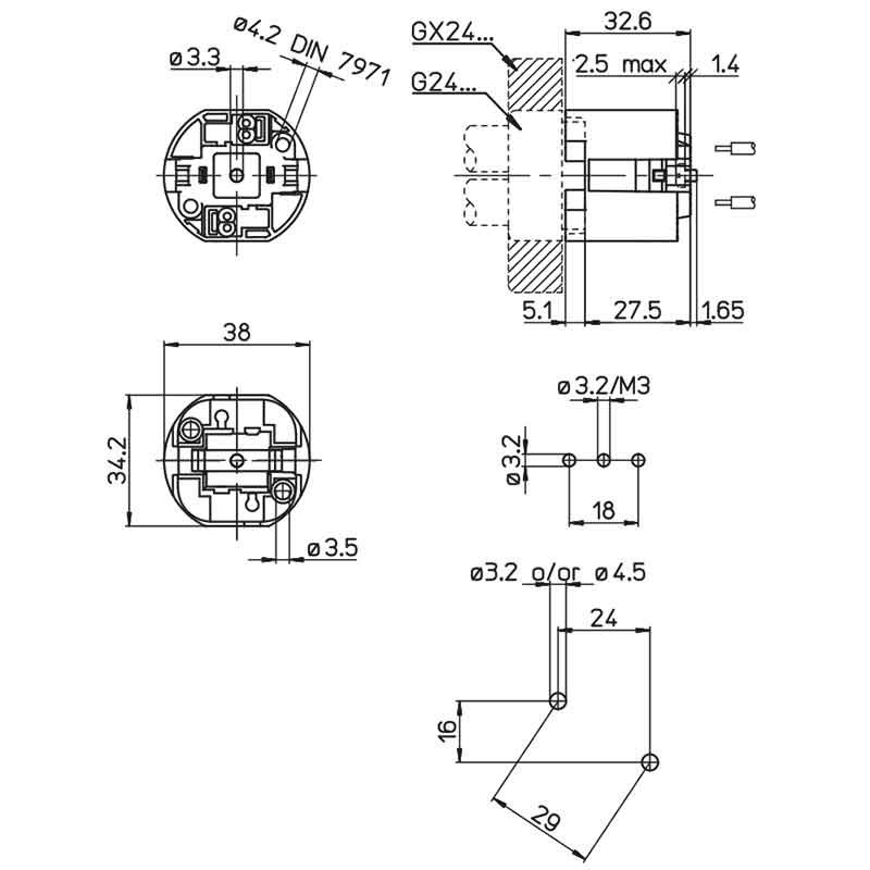 A1056001422D1 Douille G24D1- GX24D1 à visser en ligne - 140°C