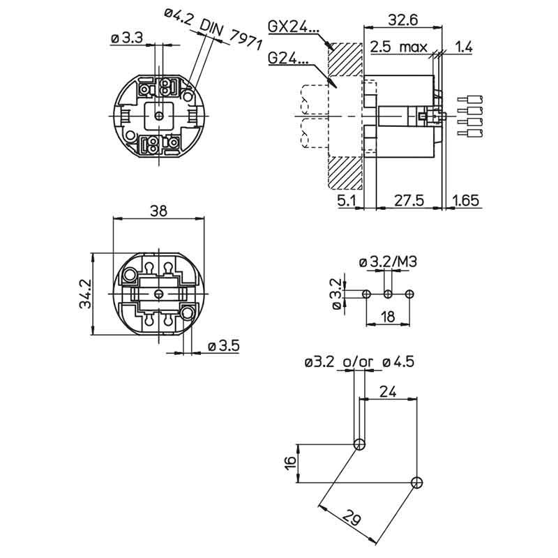 A1056001422Q1 Douille G24Q1- GX24Q1 à visser en ligne