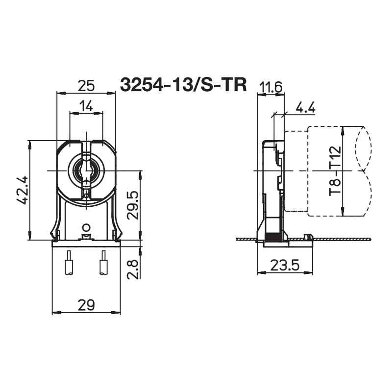 A10560325413S Douille Traversante G13 T8 T12 avec tenon d'arrêt