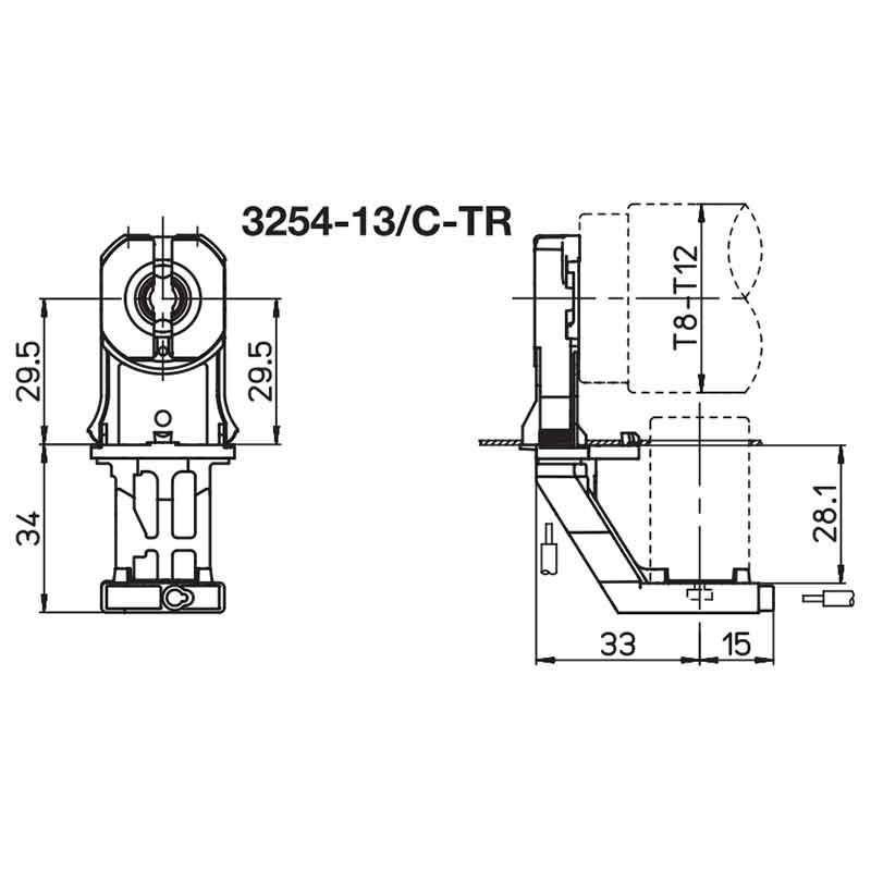 A10560325413C Douille Traversante G13 T8 T12 avec tenon d'arrêt + Porte- starter