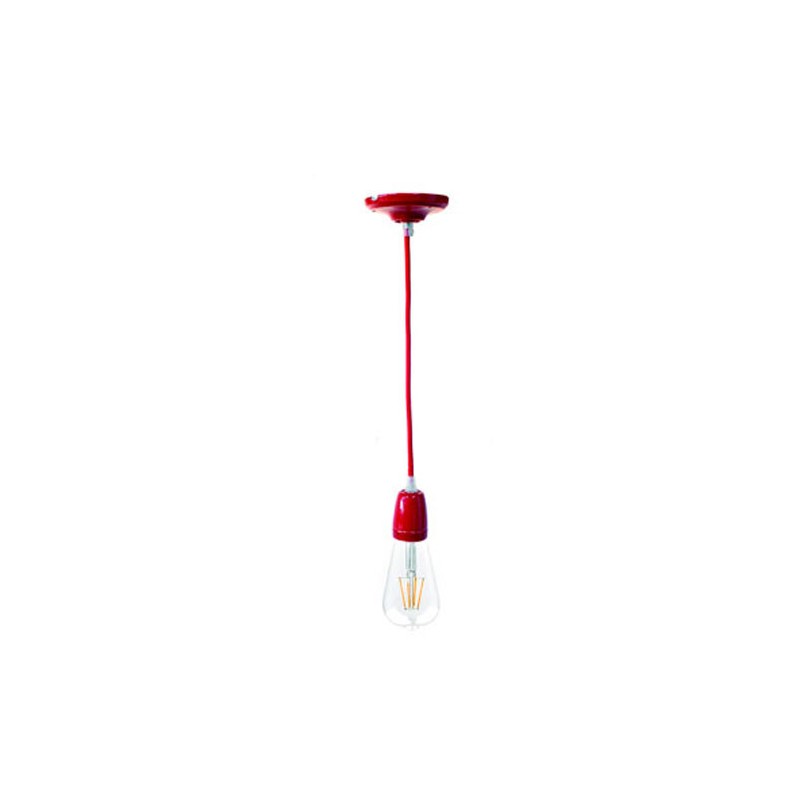 P092400987744 Suspension E27 Porcelaine Rouge LAES (sans ampoule)