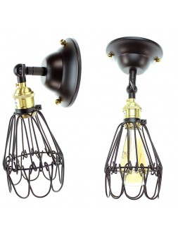 M012409010021 Applique grille Vintage Noir mat E27 sur patère 60w max LAES