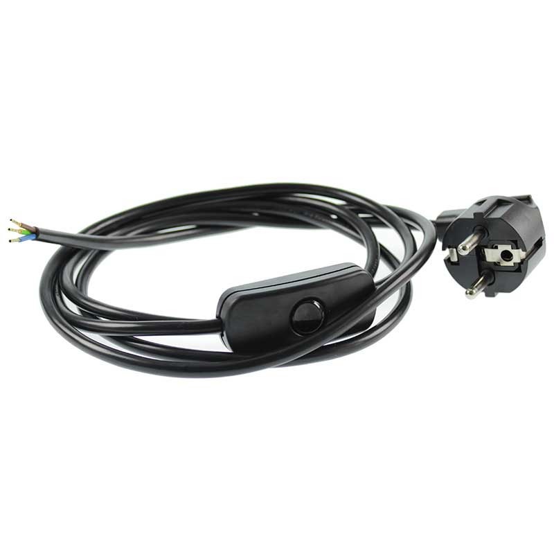 M105144065 Cordon alimentation 3x0,75 Noir 2M 2P+ Terre + inter (1,20m+0,80m)
