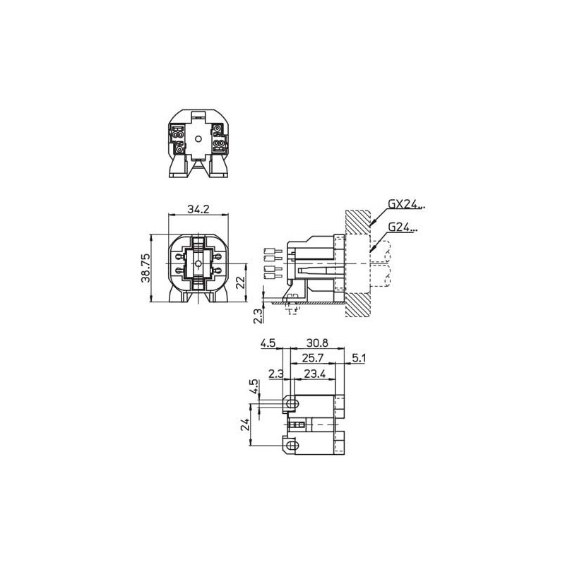 M107267453125 Douille GX24Q5 à visser verticalement