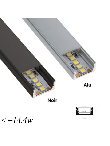 Profile aluminium pour Ruban <=14,4w/m Alu diffuseur Opal 2m