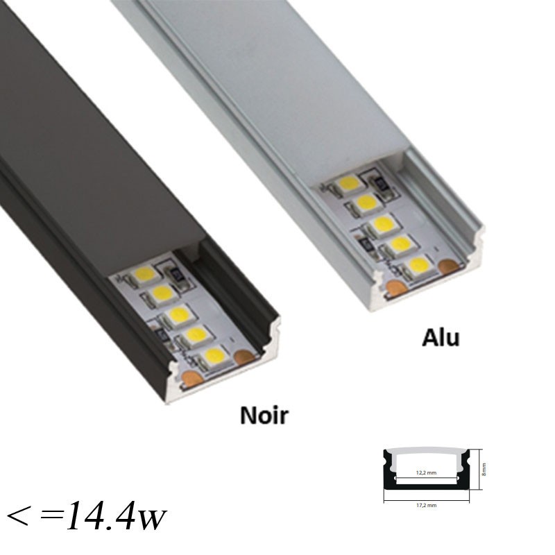 Profile aluminium pour Ruban <=14,4w/m Alu diffuseur Opal 2m