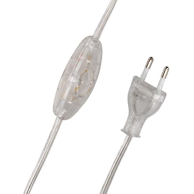 M105141087 Cordon alimentation 2x0,75 Transparent 2M 2P + interrupteur (1,20m+0,80m)