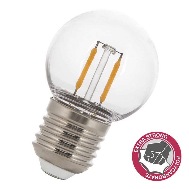 6020500418864 E27 Sphérique led effet filament 2w Claire 230v SAFE Polycarbonate BEE