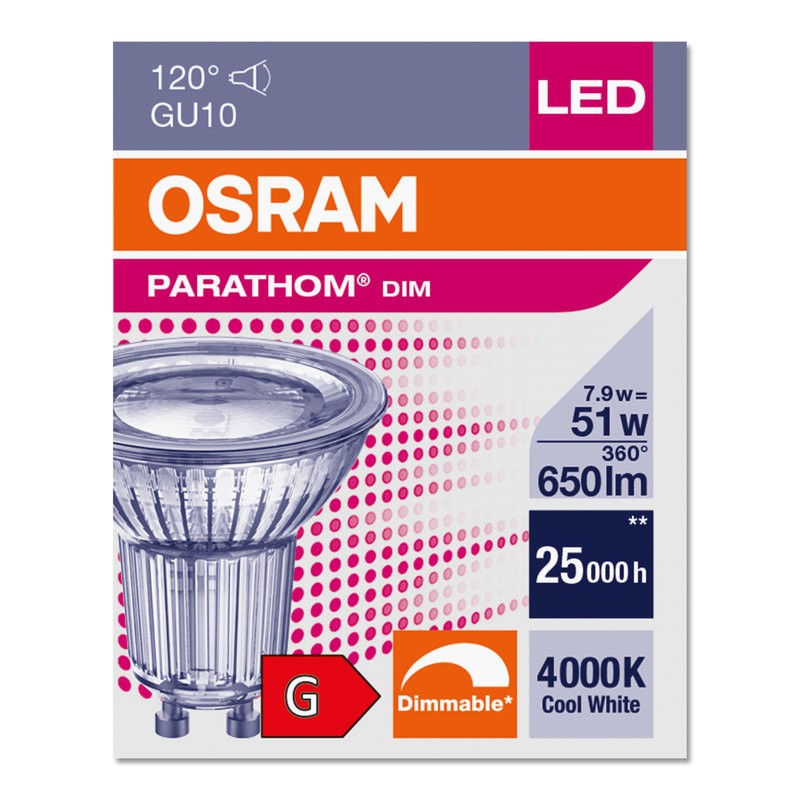 6160200608979 GU10 PARATHOM LED PAR16 80 120° 7,9w /940 Dimmable OSRAM