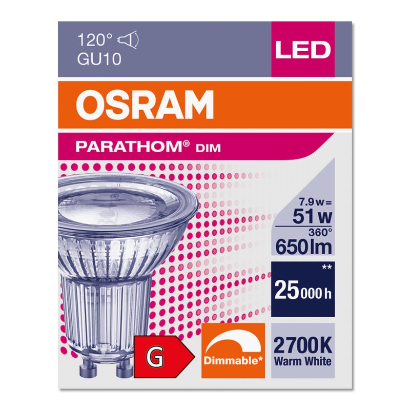 6160200609013 GU10 PARATHOM LED PAR16 80 120° 7,9w /927 Dimmable OSRAM