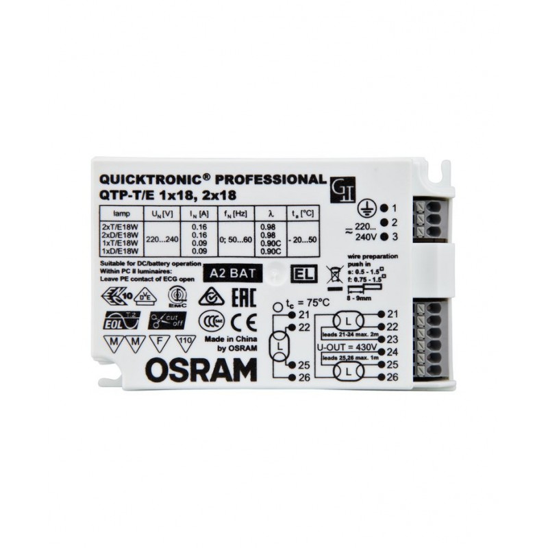 A030200537065 Ballast électronique QTP-T/E 1X18 2X18 220-240 OSRAM pour lampes CFL