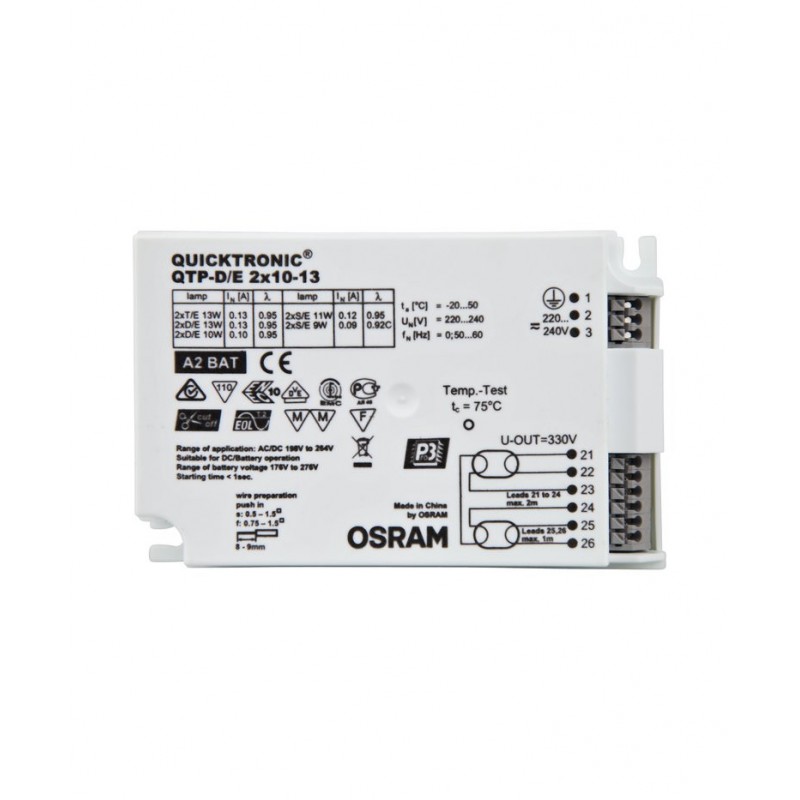 A030200181596 Ballast électronique QTP-D/E 2X10-13/220-240 OSRAM pour lampes CFL