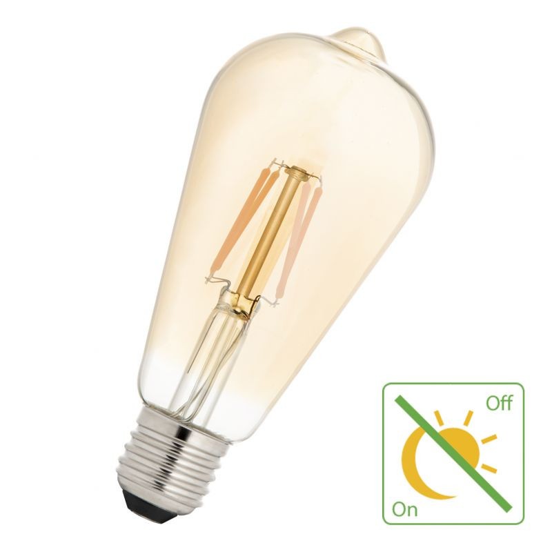 8714681418673 E27 LED ST64 240V 4W 2200K Or Effet filament Capteur Jour/Nuit