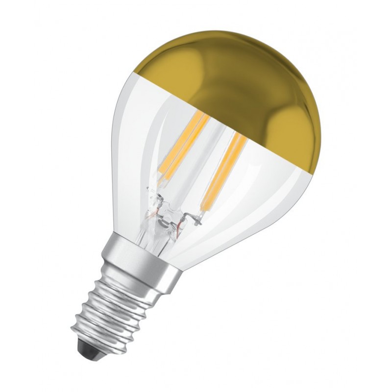 6020200456549 E14 Sphérique Calotte Dorée LED effet filament 4W 827 OSRAM