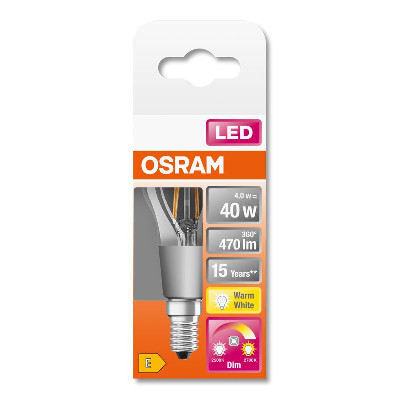 6020200435476 E14 Sphérique LED STAR Effet filament GLOW dimmable 4,5W 827 OSRAM