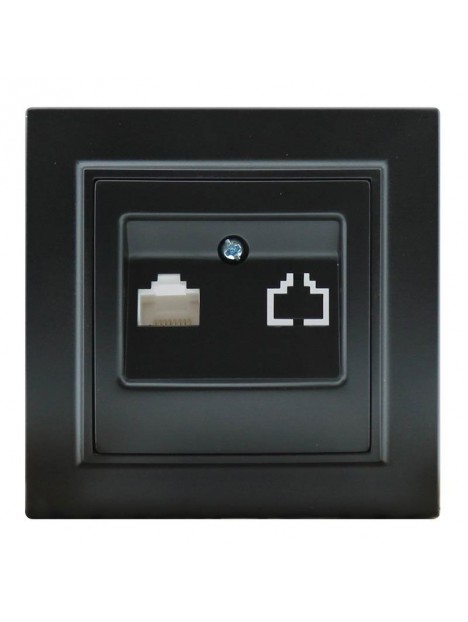 Prise Internet RJ45 IP20 84x84mm noir Mate à encastré avec cadre